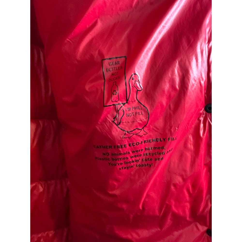 BCBGMAXAZRIA Womens Red Hooded Longline Puffer Coat Eco Friendly Fill Large - Picture 6 of 9